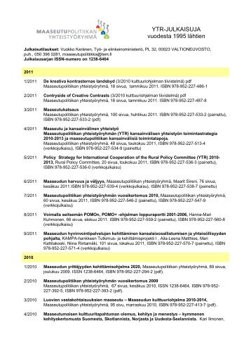 YTR-JULKAISUJA vuodesta 1995 lÃ¤htien - Maaseutupolitiikka