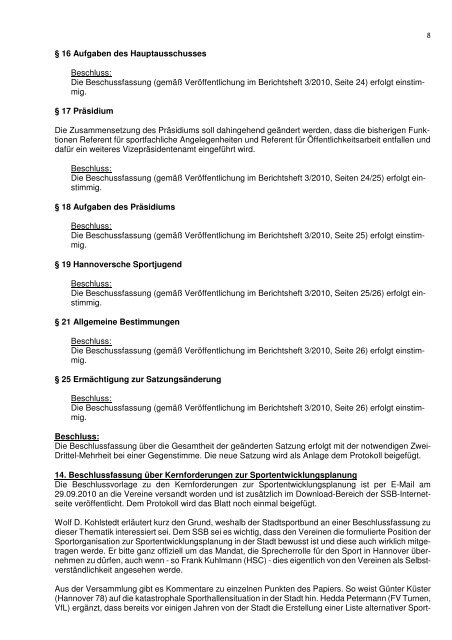 Protokoll 2010 - Stadtsportbund Hannover e.V.