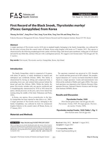 First Record of the Black Snoek, Thyrsitoides marleyi ... - E-fas.org