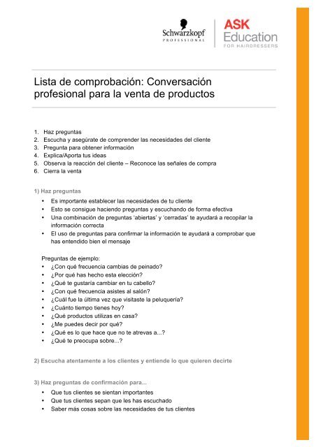 Lista de comprobación: Conversación profesional para la venta de ...