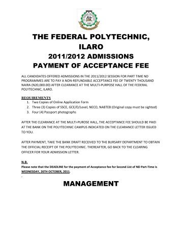 ND [Part-Time] Second List - The Federal Polytechnic Ilaro