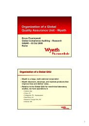 Organization of a Global Quality Assurance Unit - Wyeth - SSFA