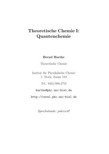 Theoretische Chemie I: Quantenchemie
