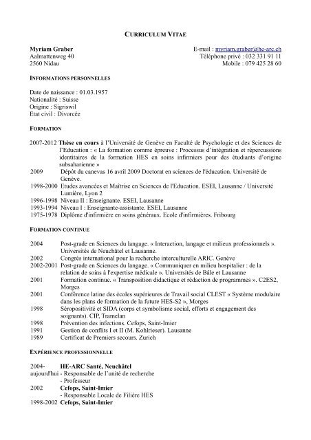 Curriculum vitae - Université de Genève