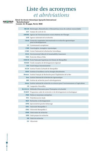 Liste des acronymes et abrÃ©viations - Agropolis International
