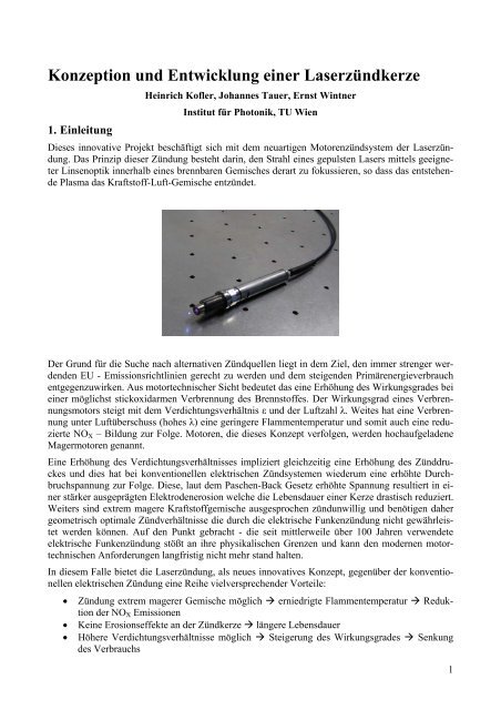 Konzeption und Entwicklung einer Laserzündkerze