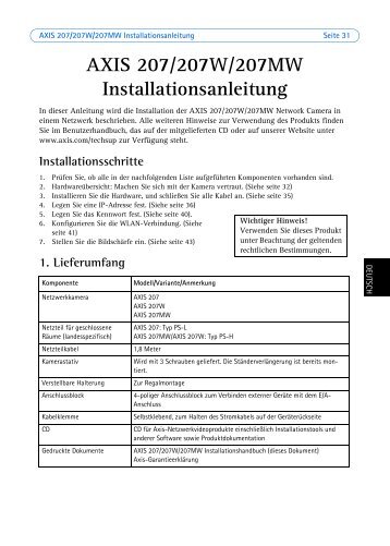 AXIS 207/207W/207MW Installationsanleitung - Onedirect