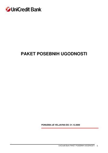 PAKET POSEBNIH UGODNOSTI - UniCredit Banka Slovenija dd