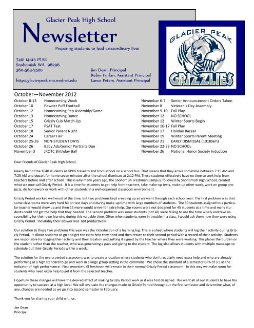 October/November 2012 Newsletter - Glacier Peak High School