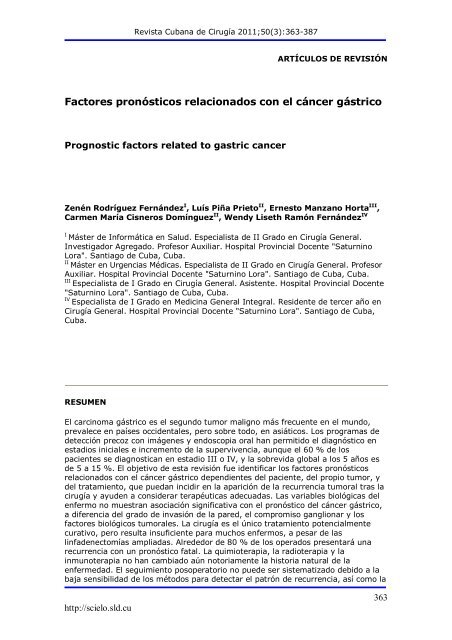 Factores pronósticos relacionados con el cáncer gástrico - SciELO