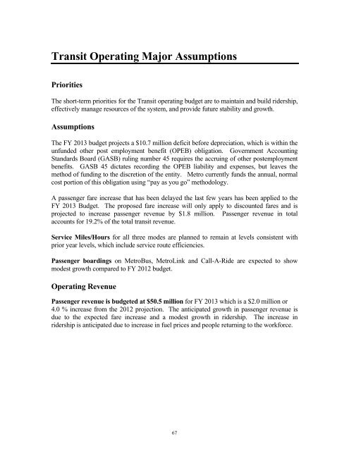 FY 2013 Operating and Capital Budget - Metro Transit