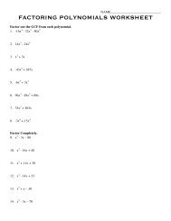 FACTORING POLYNOMIALS WORKSHEET