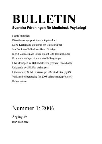 Bulletin nr 1, 2006 - Svenska FÃ¶reningen fÃ¶r Medicinsk Psykologi