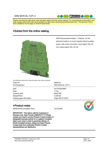 Phoenix Contact 2864419 datasheet