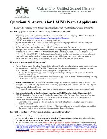 Questions & Answers for LAUSD Permit Applicants - Culver City ...