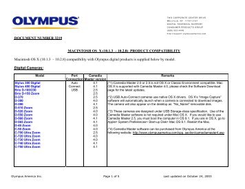 MAC OS X (10.1.3 - 10.2.5) Product Compatibility - Olympus America