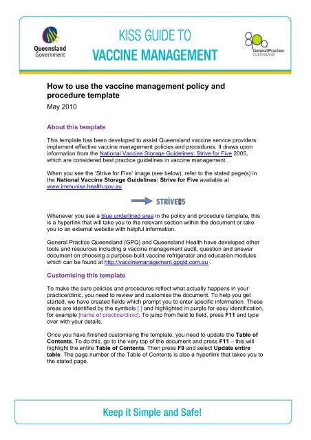 Vaccine Management Policy and Procedure Template Instructions