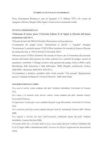 Giusy Randazzo. CV - Vita pensata