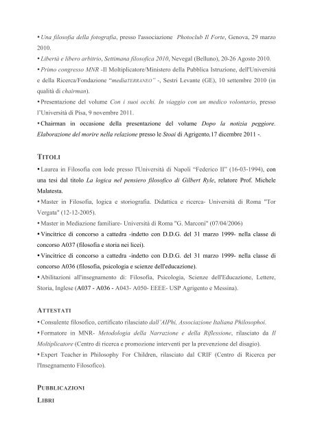 Giusy Randazzo. CV - Vita pensata