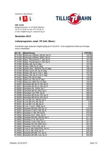 Tillig TT Verkaufspreisliste Neuheiten 2012 - auf kml-log
