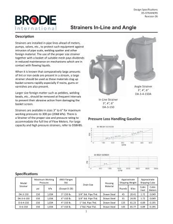 Strainers In-Line and Angle Speification Sheet