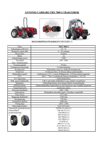 TRX 7800 S traktor mÃ…Â±szaki leÃƒÂ­rÃƒÂ¡sa - Royal-Kert Kft.