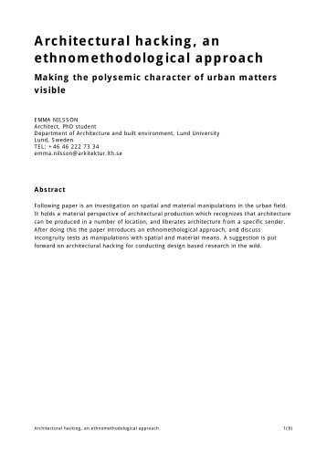 Architectural hacking, an ethnomethodological approach - arkitektur