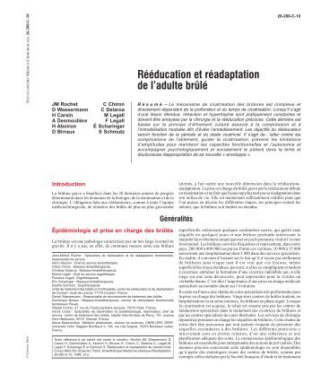 Rééducation et réadaptation de l'adulte brûlé - SFETB