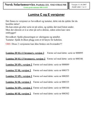 Lumina C og E versjoner - Norsk Solariumservice