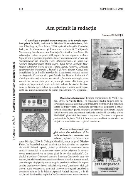 Nr. 3(38), 2010, septembrie (PDF) - Biblioteca judeÅ£eanÄ "Petre Dulfu"