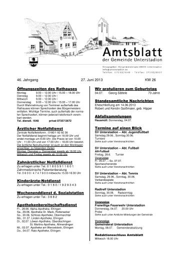 Amtsblatt kw26 - Gemeinde Unterstadion