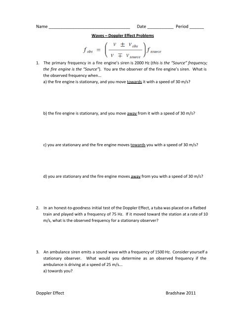 Doppler Effect Problems - Norwell Public Schools