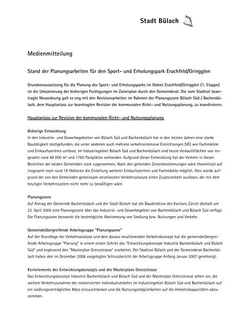 und Erholungspark Erachfeld/Gringglen (PDF nicht ... - Stadt BÃ¼lach