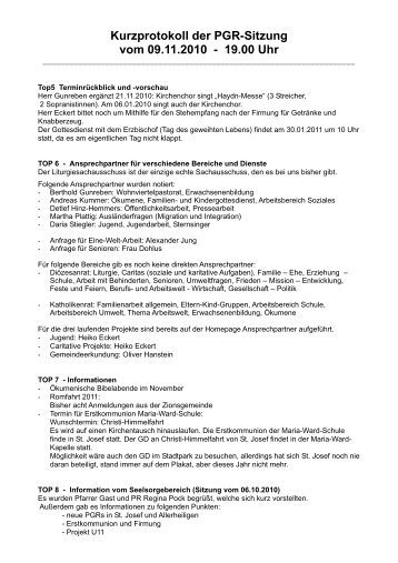 Kurzprotokoll der PGR-Sitzung vom 09.11.2010 - 19.00 Uhr - St. Josef