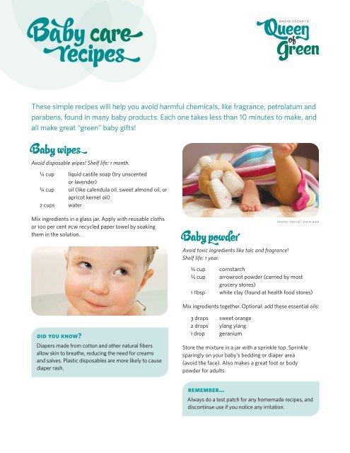 Queen of Green Baby Care Recipes - David Suzuki Foundation