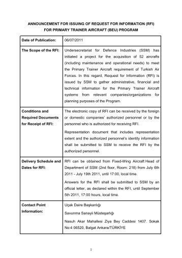 RFI - Savunma Sanayii Müsteşarlığı