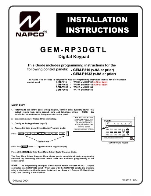 GEM-RP3DGTL Digital Keypad - Napco