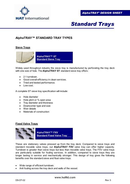 Ds Dt 02 Standard Trays Pdf Hat International Ltd