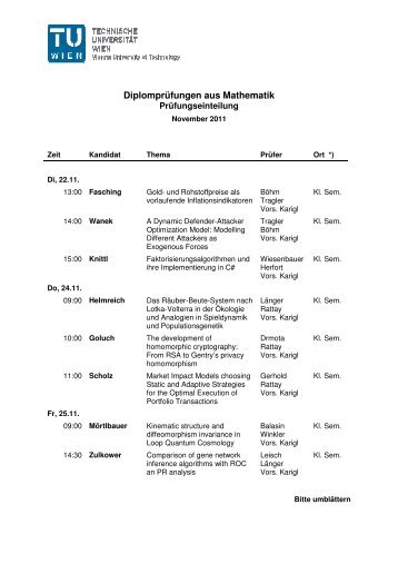 Diplomprüfungen aus Mathematik - Technische Universität Wien