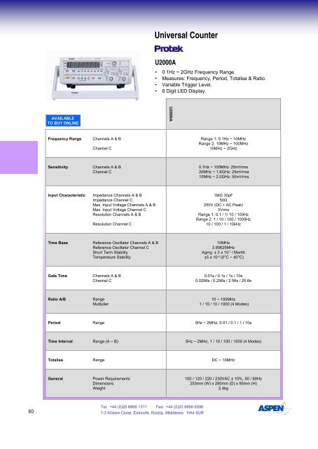 Timer, Counter Analyser - Aspen Electronics