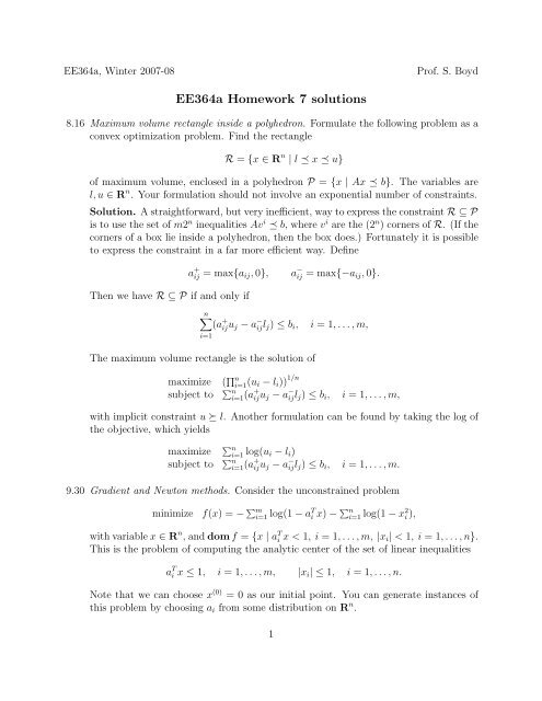 ee364 homework 7 solutions ee364 homework 7 solutions