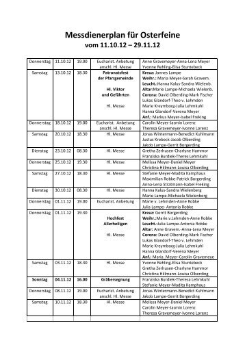 Messdienerplan für Osterfeine vom 11.10.12 - St. Viktor
