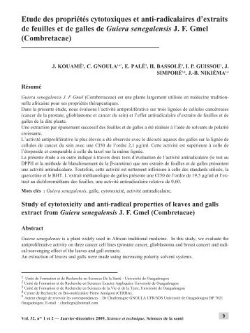 Etude des propriÃ©tÃ©s cytotoxiques et anti-radicalaires d'extraits de ...