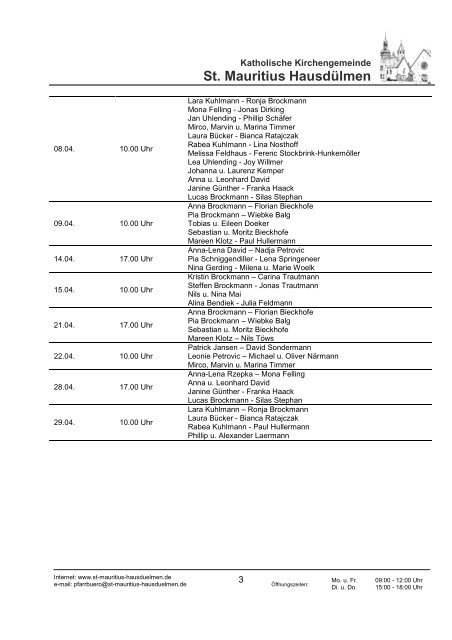 Messdienerplan für März u. April 2012 - St. Mauritius Hausdülmen
