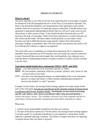 THESIS STATEMENTS What is a thesis? The thesis statement is ...
