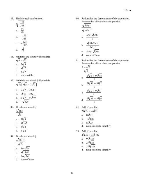 Algebra II Semester 2 Practice Final _18 Pages