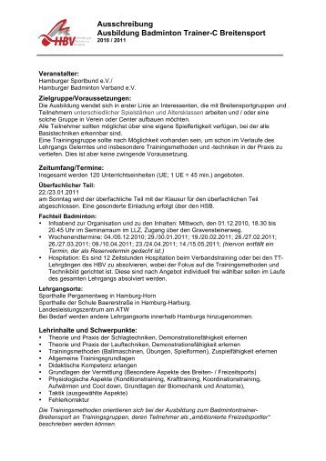 Ausschreibung Ausbildung Badminton Trainer-C Breitensport