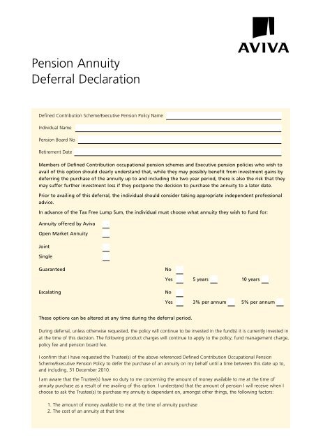 Pension Annuity Deferral Declaration Aviva