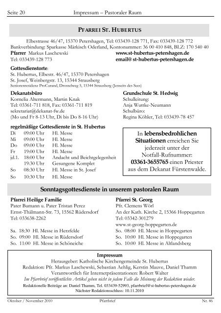 PFARRBRIEF - Katholische Pfarrgemeinde St.Hubertus (Petershagen)