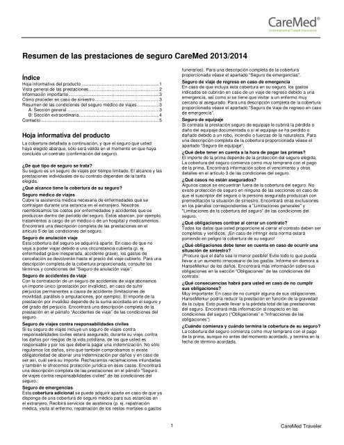 Resumen de las prestaciones de seguro CareMed 2013/2014